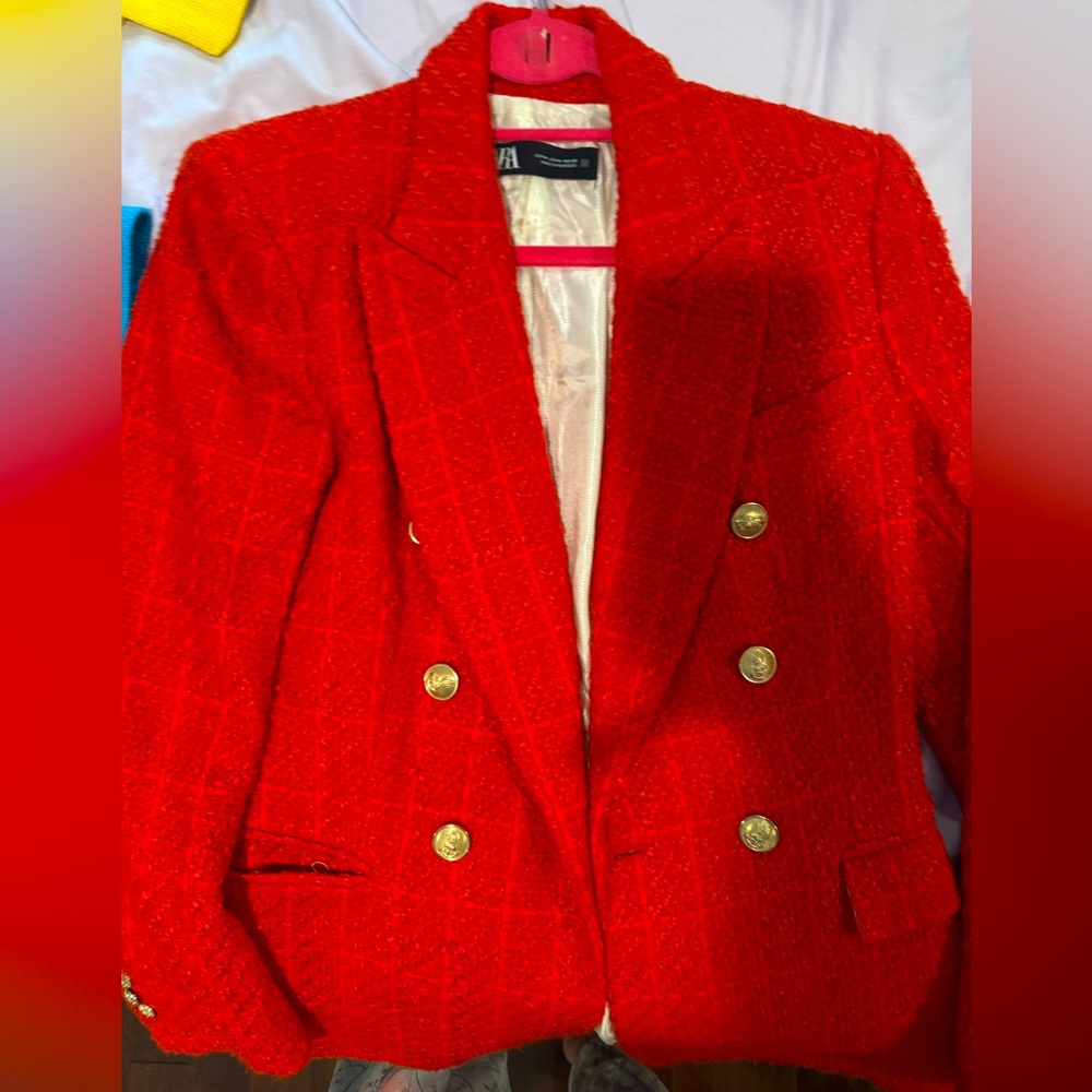Zara Knit Women Blazer Red